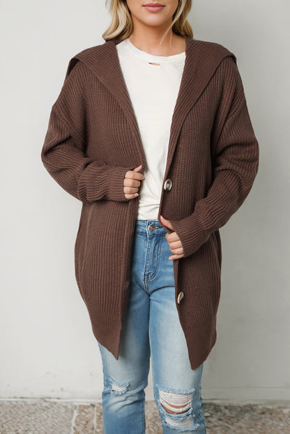 Brown chunky knit reverskragen knopfleiste cardigan