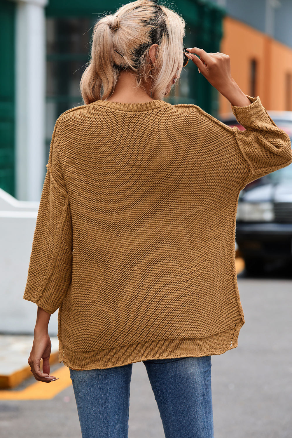 Brauner slouchy textured knit loose pullover