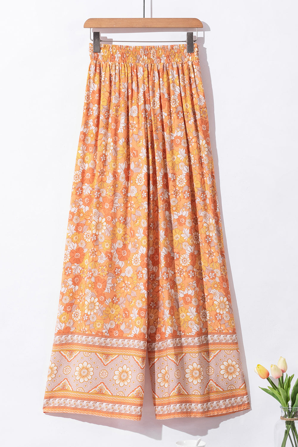 Grapefruit orange krawatte taille boho floral wide leg hose