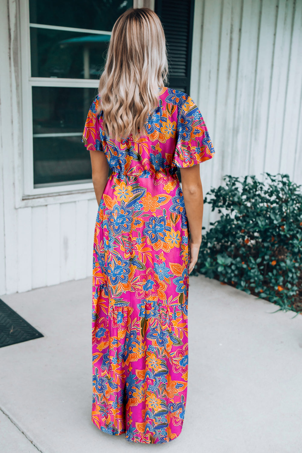 Rose wrap v neck floral maxikleid