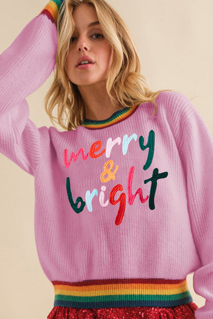 Bonbon merry & bright colorful stripes trim pullover