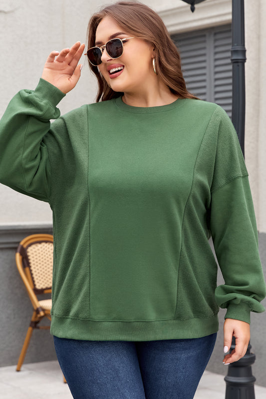 Grünes Sweatshirt Damen in Übergröße mit Rundhalsausschnitt Damen