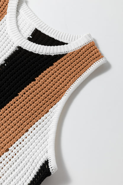 Khaki stripe color block ärmelloser strickpullover vest