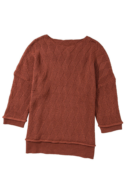 Gold flame volltonfarbe texturierter rundhalsausschnitt lockerer pullover