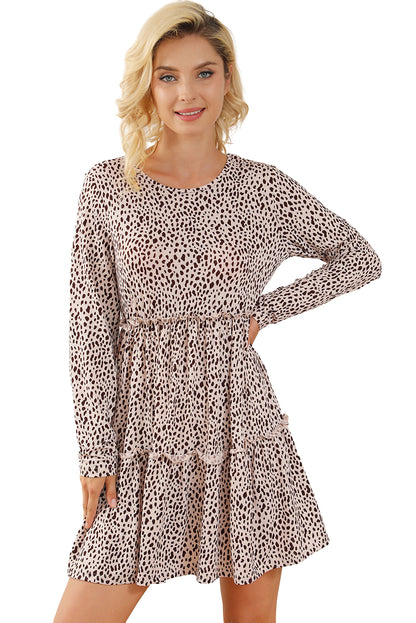 Langärmeliges kleid mit leoparden-tiermuster