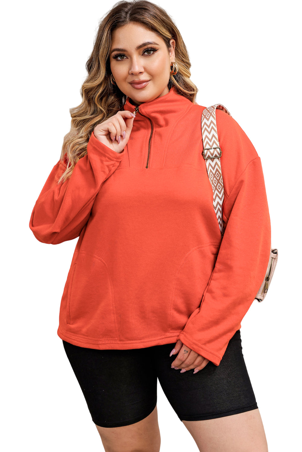 Orange o-ring reißverschlusstasche plus size pullover