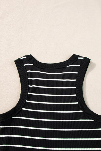 Zwart gestreepte rib-tank mini-jurk