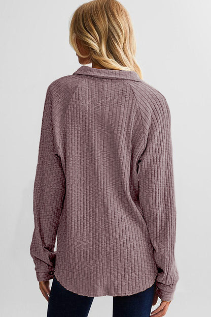 Paarse knop Placket met een deken Pocket Rib Cardigan