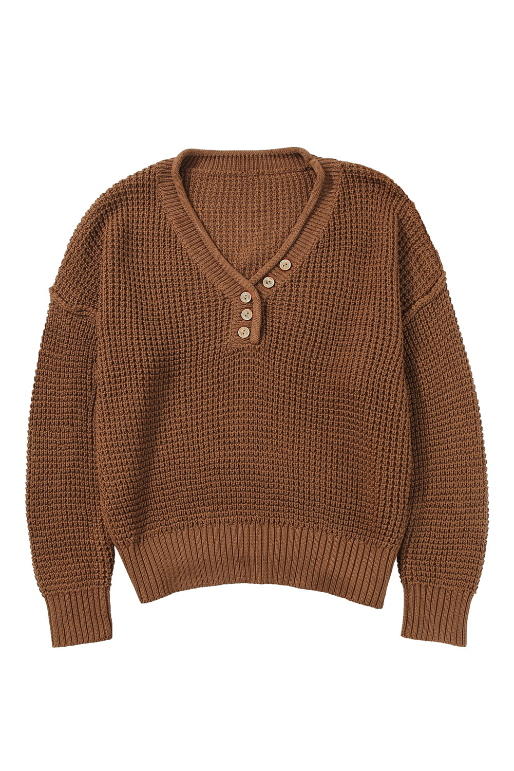 Kaffee pointelle strickpullover mit v-ausschnitt und tropfenschulter