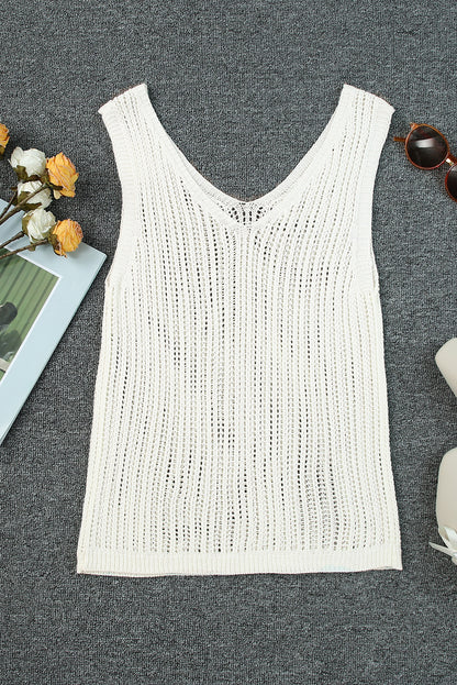 Witte holle break-breit tanktop met een v-neckline