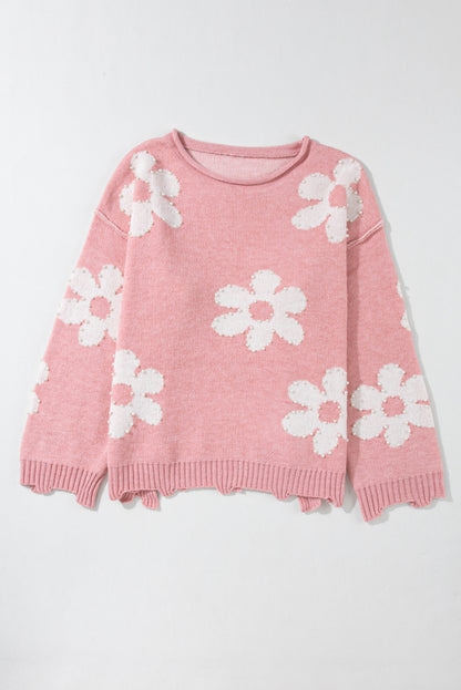 Veelkleurige, parelbezegd, bloemendruppel-sweater