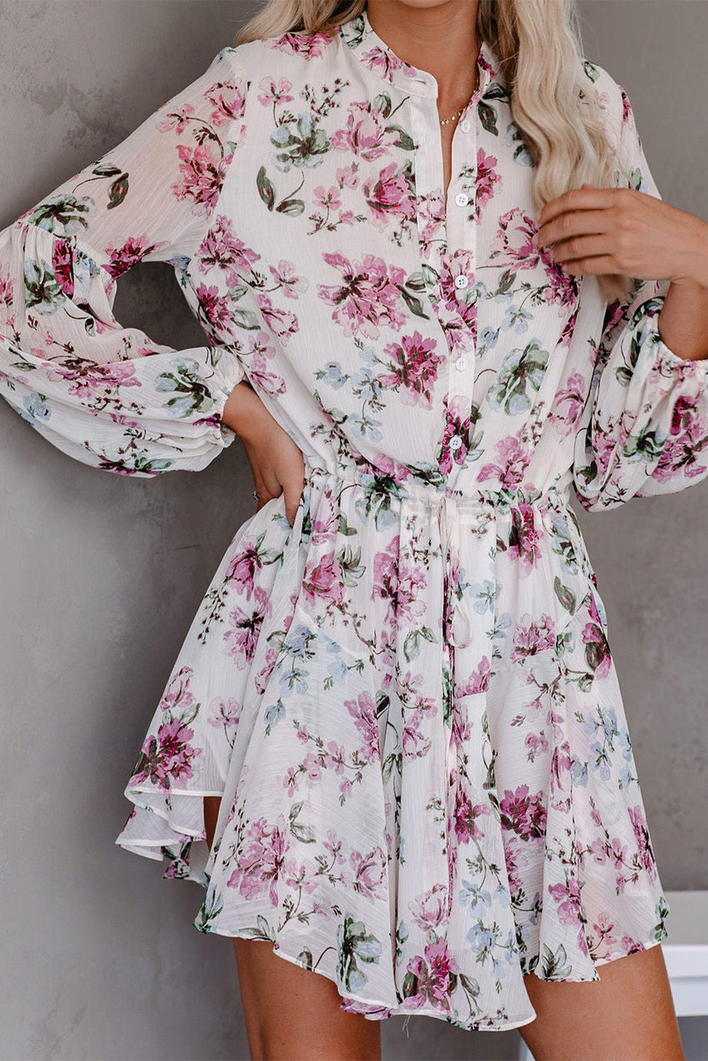 Vintage bloemenprint Drawring Flowy Dress