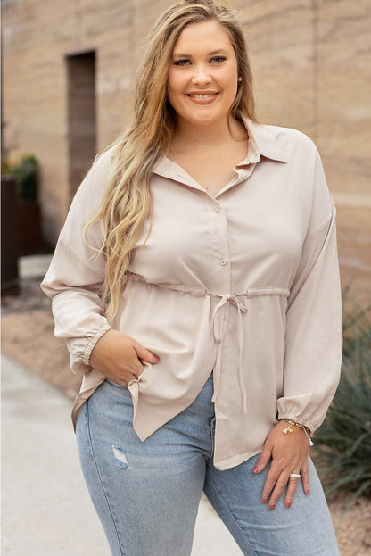 Helles french beige plus size puffärmel gebundenes tunika shirt