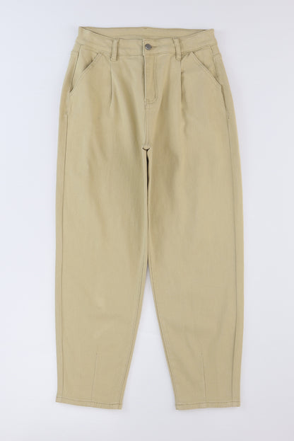 Khaki solid hohe taille freizeithose