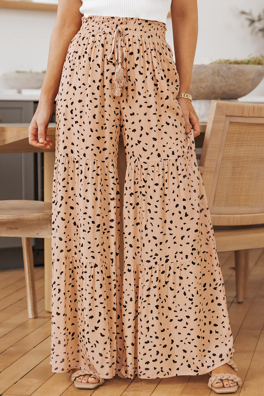 Brown Dalmatisch palazzo -broek met brede been en ruches