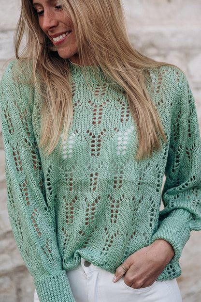 Green Pointelle Sweater gemaakt van transparant touw