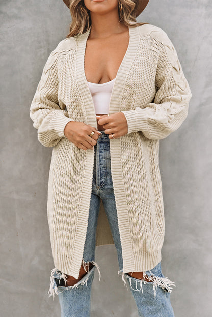 Khaki langer cardigan mit offenen zopfärmeln