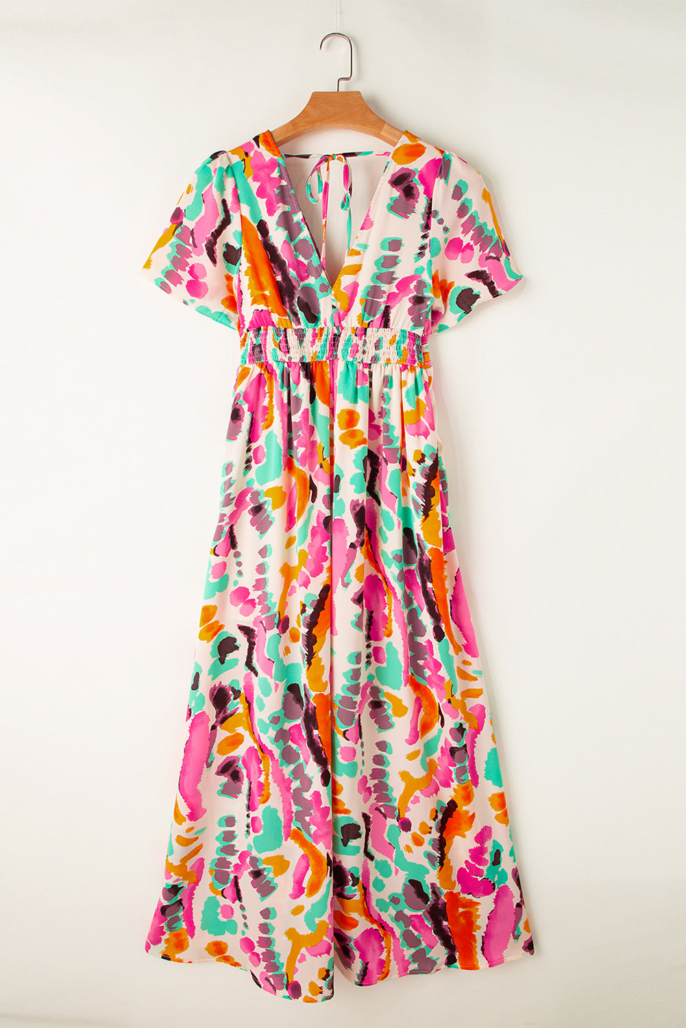 Rosa Boho Tie Maxic-jurk met een V-neckline