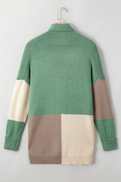 Grüner colorblock-cardigan mit offener vorderseite