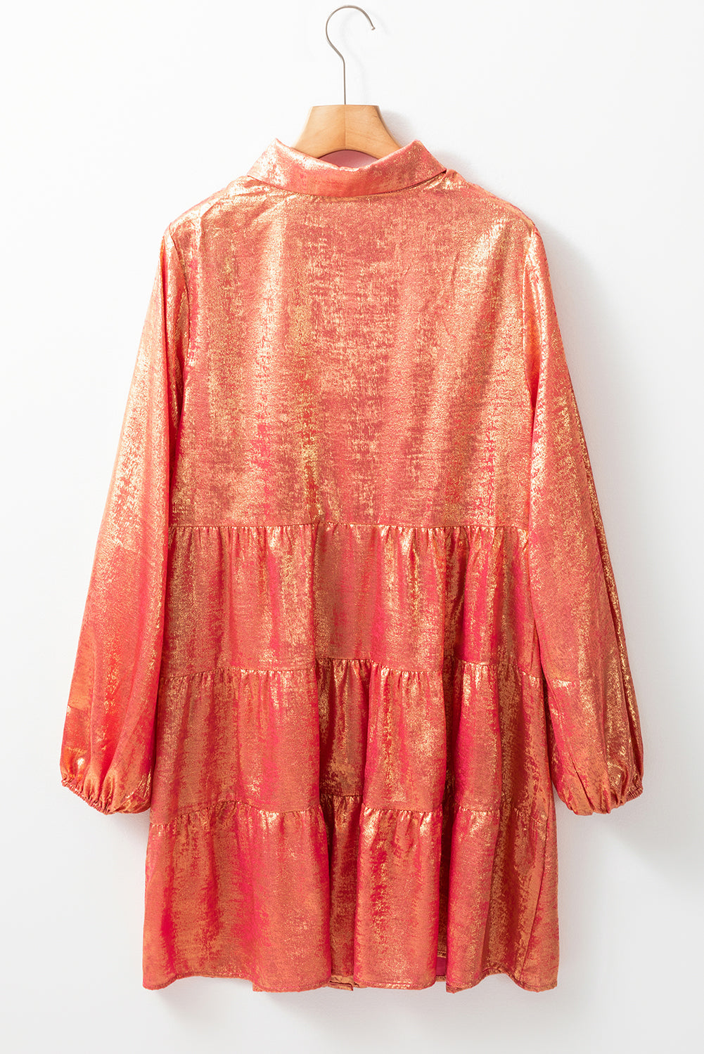 Peach Blossom Metallic Sheen puff mouwen knopen mini -shirtjurk