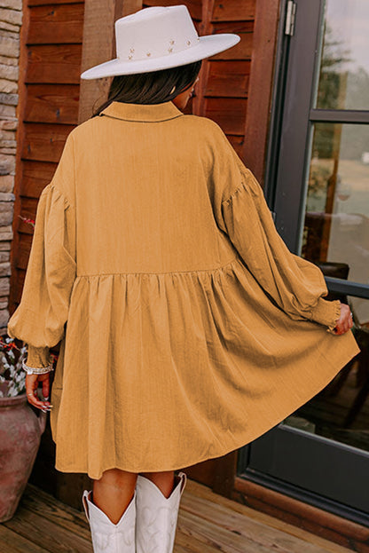 Helles french beige lockeres hemdblusenkleid mit läuferärmeln