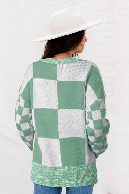 Mint Green Sweater met een stijlen en schoudertassen