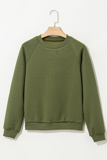 Jungle Green Solid Structured Raglan Sleeve Sweater Sweatshirt