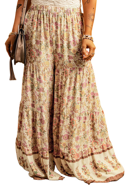 Mehrfarbige boho floral patchwork hose mit weitem bein und lockerer passform