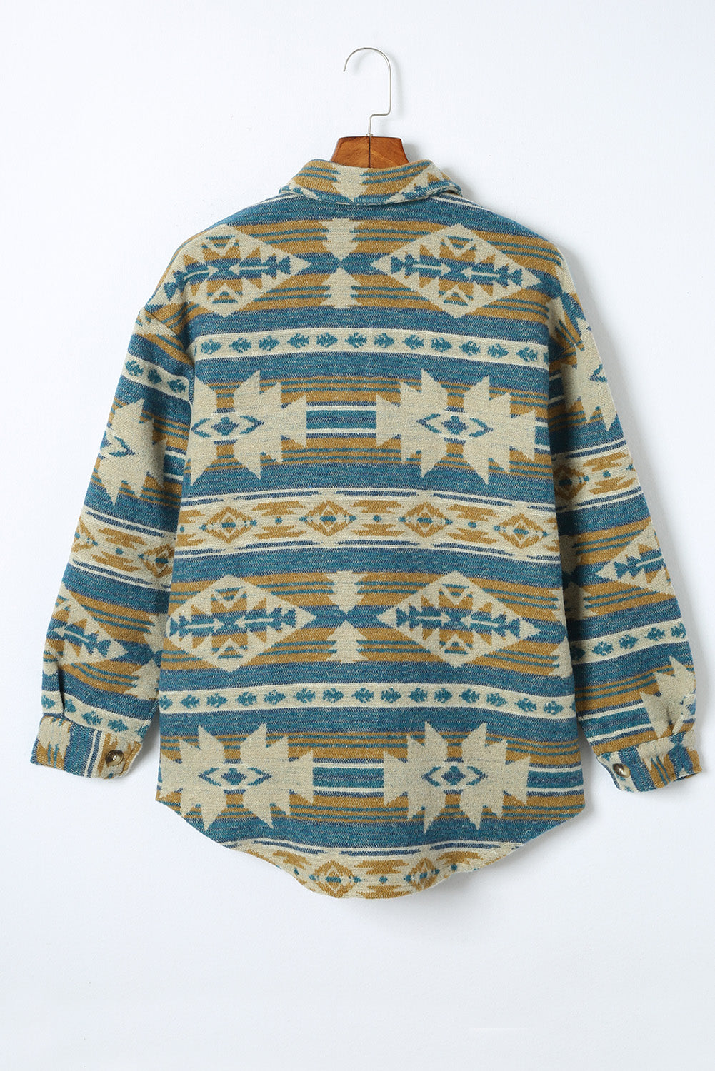 Blaue western aztec print knopfleiste mit klappe tasche jacke