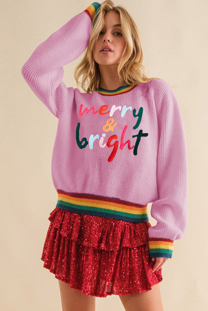 Bonbon merry & bright colorful stripes trim pullover