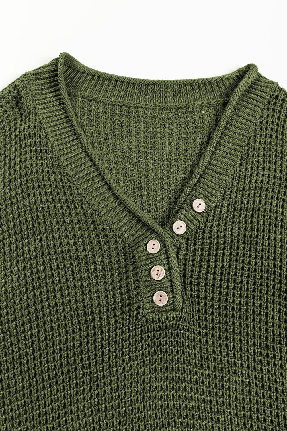 Pickle grüner pointelle strickpullover mit v-ausschnitt und tropfenschulter