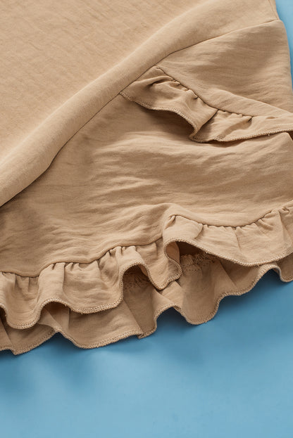 Helles french beige gerafftes kurzarm-top in übergröße